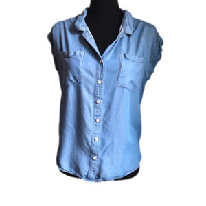 𝅺jacks Girlfriend Cap Sleeve Button Up Tencel Blouse